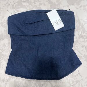 ZARA NEW DENIM STRAPLESS TOP SMALL